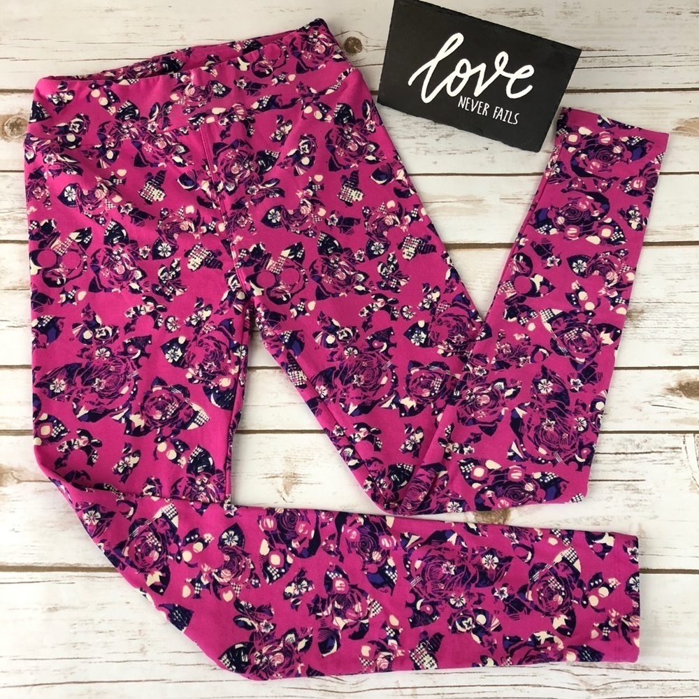 18 LuLaRoe Pink with Flowers Leggings Size OS